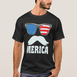 Merica Bearded Man & Sunglasses America 4:e Jul T Shirt
