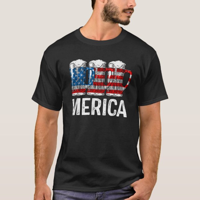 Merica Beer American Flagga T shirt 4:e juli Shir (Framsida)