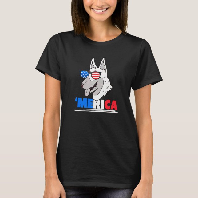 Merica Belgium Malinois Hund T Shirt (Framsida)