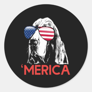 Merica Bet Hound Amerikansk Flagga 4:e Juli  Runt Klistermärke