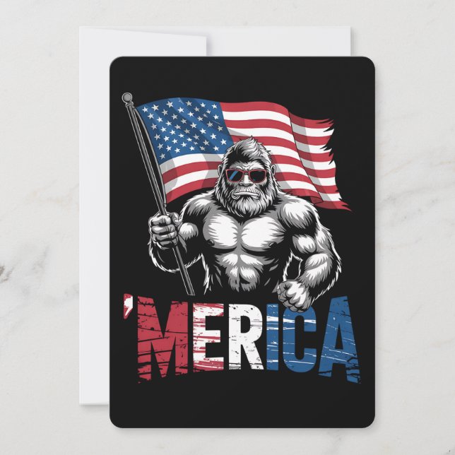 Merica Bigfoot American Flagga Patriotic 4:e juli Inbjudningar (Framsida)