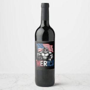 Merica Bigfoot American Flagga Patriotic 4:e juli Vinflaska Etikett