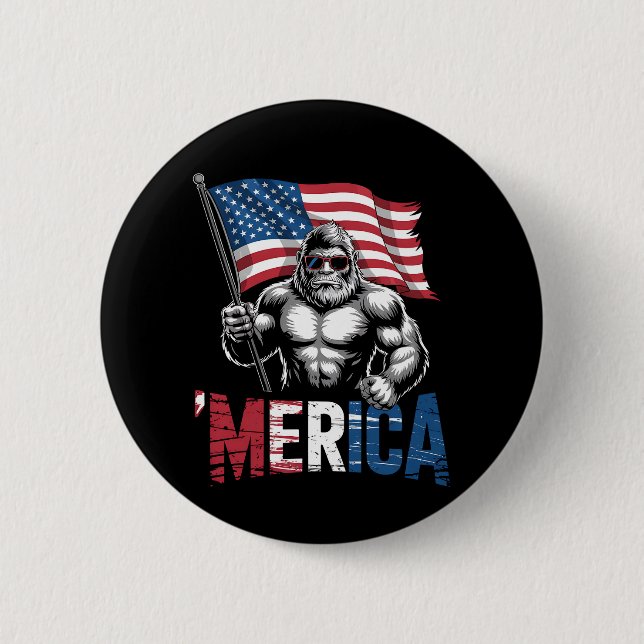 Merica Bigfoot Amerikansk Flagga Patriotisk 4:e Ju Knapp (Framsida)