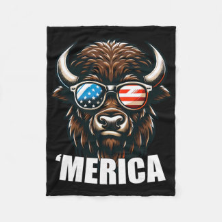 Merica Bison Rolig Amerikansk Patriotisk Usa 4:e J Fleecefilt