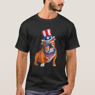 Merica Bulldog Hund 4:e juli Amerikanska Flagga T Shirt