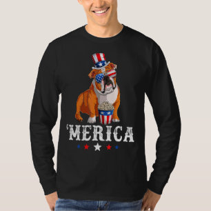 Merica Bulldog Manar Women Usa American Flagga Eng T Shirt