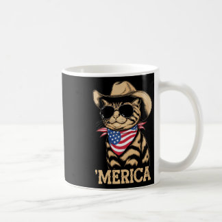 Merica Cat Patriotic American Flagga Cowboy Sungle Kaffemugg