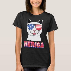 Merica Cat Sunglasses USA flagga 4:e juli Indepen T Shirt