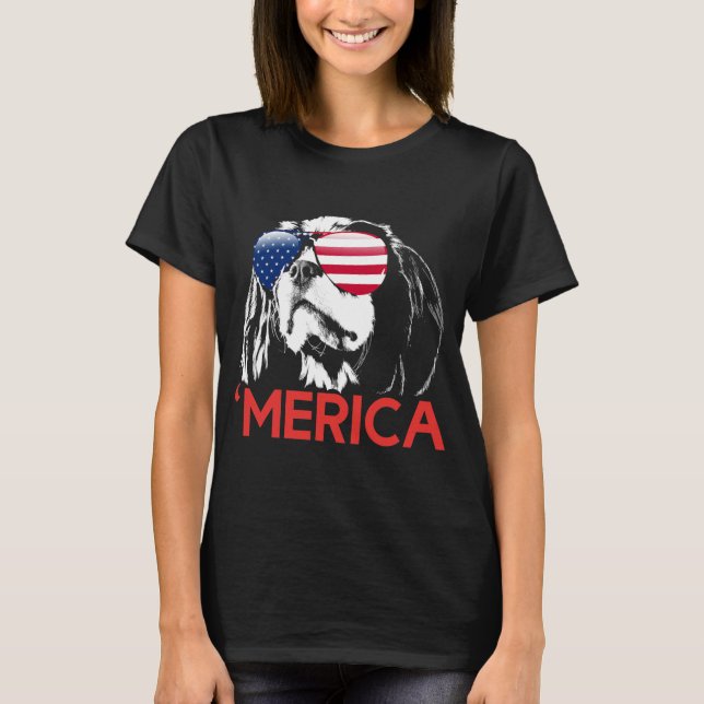 Merica Cavalier King Charles Spaniel T Shirt (Framsida)
