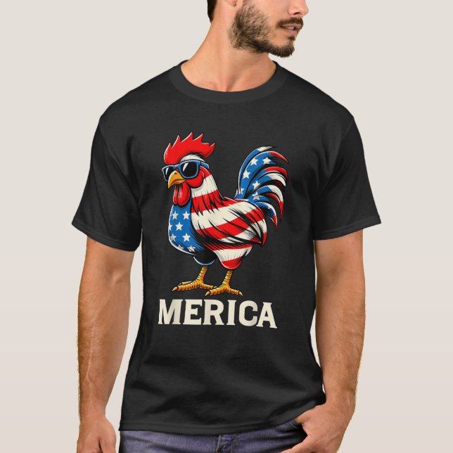 Merica Chicken USA American Flag Happy 4th of July T Shirt (Framsida)