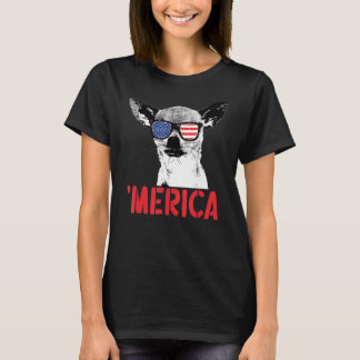 Merica Chihuahua Hund American Flagga Sunglasses 4 T Shirt
