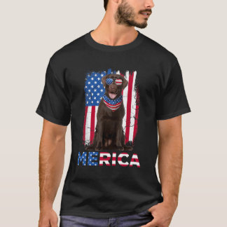 Merica Chocolate Lab USA flagga sunglass 4th of Ju T Shirt
