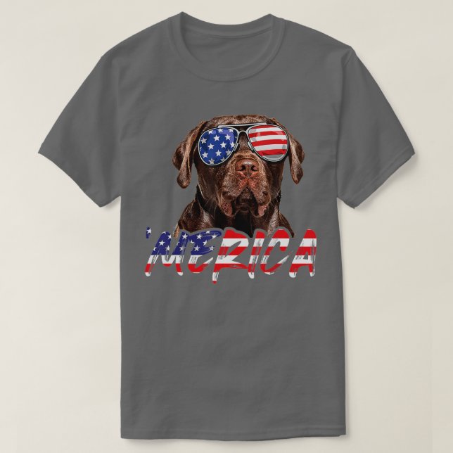 Merica Chocolate Labrador 4 juli American Fla T Shirt (Design framsida)