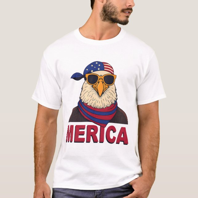Merica Coola Eagle - Patriotic USA flagga Design T Shirt (Framsida)