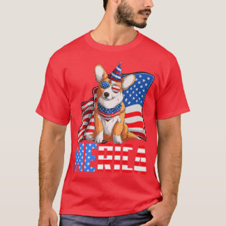 Merica Corgi 4 juli Amerikanska USA flagga Corgi D T Shirt