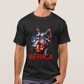 Merica Doberman American Flagga 4:e juli Sunglass T Shirt