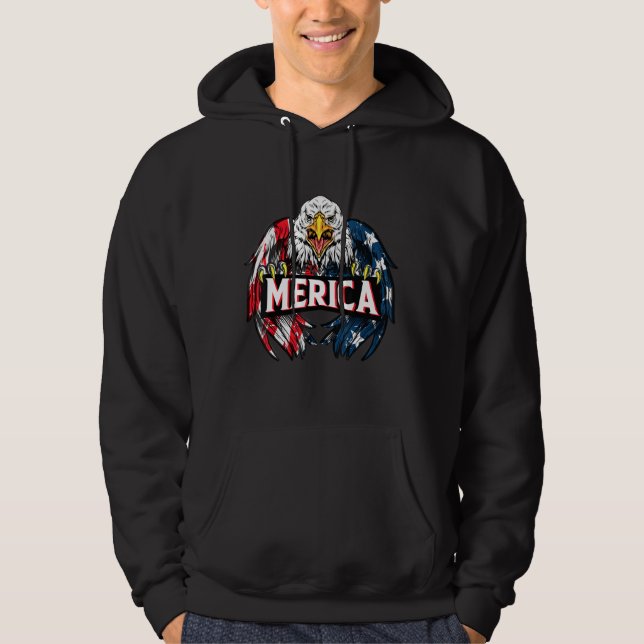 Merica Eagle 4:e juli amerikanska Flagga Hoodie (Framsida)