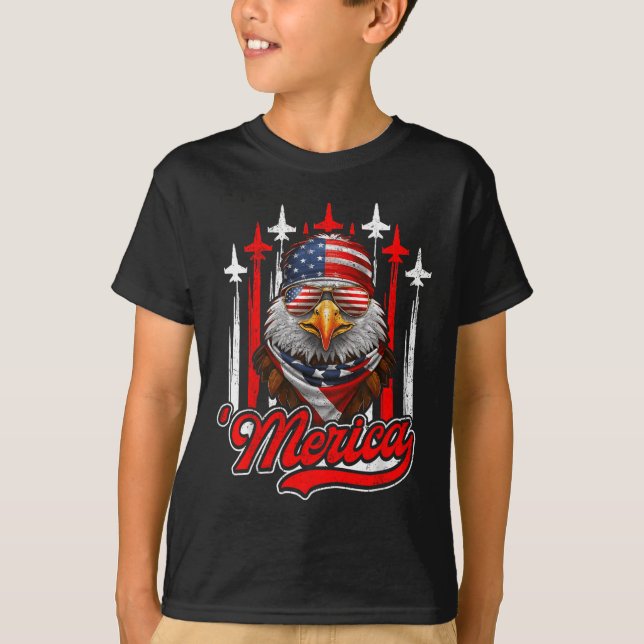 Merica Eagle-flygplan 4:e juli amerikanska Flagga  T Shirt (Framsida)