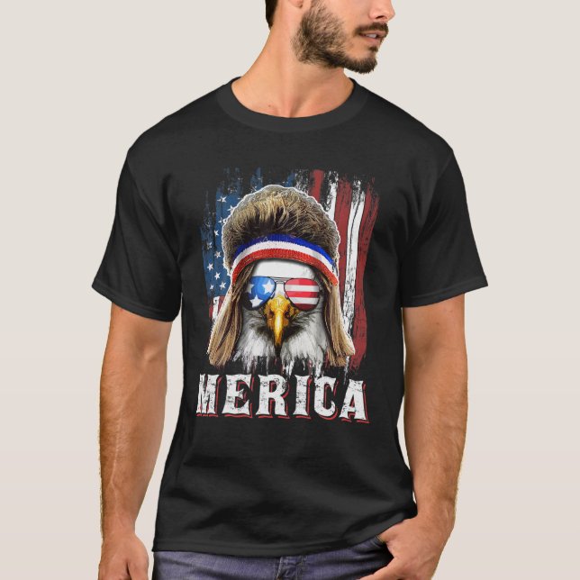 Merica Eagle Mullet 4:e juli American Flagga Star T Shirt (Framsida)