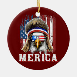 Merica Eagle Mullet 4:e juli Amerikanska Flagga Julgransprydnad Keramik