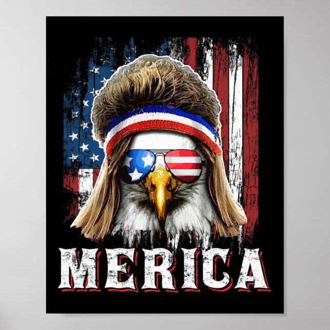 Merica Eagle Mullet 4:e juli amerikanska Flagga St Poster (Framsidan)