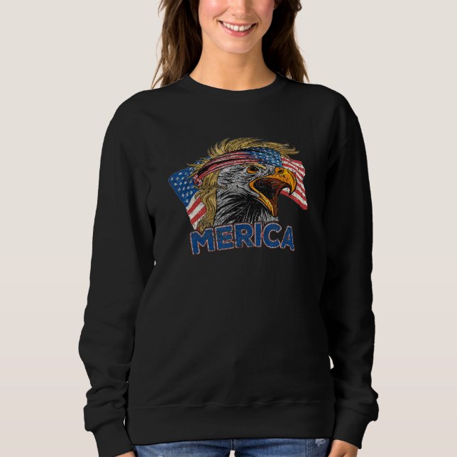 Merica Eagle Mullet 4:e juli Amerikanska Flagga T Shirt (Framsida)
