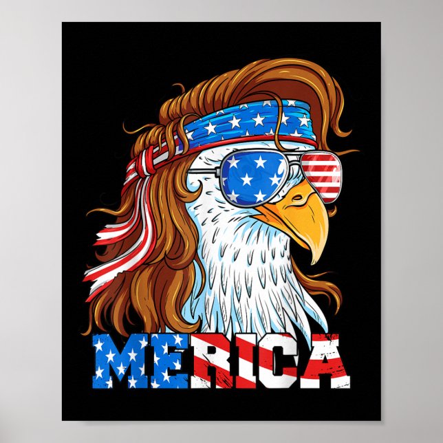Merica Eagle Mullet 4:e juli Amerikanska Flagga US Poster (Framsidan)