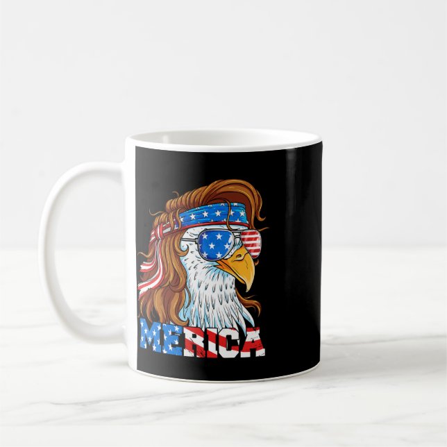 Merica Eagle Mullet 4 juli Amerikansk Flagga Usa  Kaffemugg (Vänster)