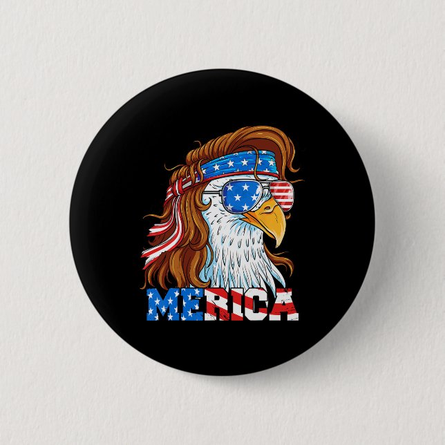 Merica Eagle Mullet 4 juli Amerikansk Flagga Usa  Knapp (Framsida)