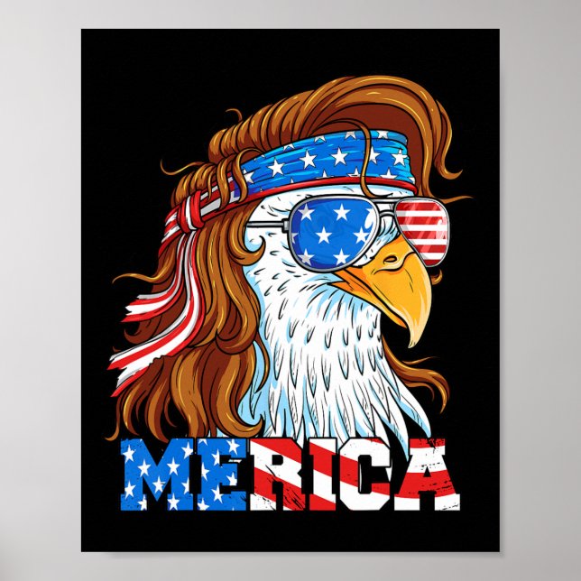 Merica Eagle Mullet 4 juli Amerikansk Flagga Usa  Poster (Framsidan)
