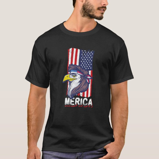 Merica Eagle Mullet  Independence 4th of July Amer T Shirt (Framsida)