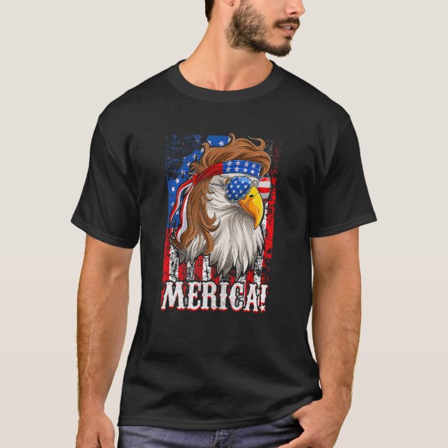 Merica Eagle Mullet Retro USA flagga 4:e juli Fre T Shirt (Framsida)