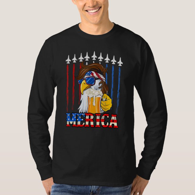 Merica Eagle with Beer America, Flagga 4 juli T Shirt (Framsida)