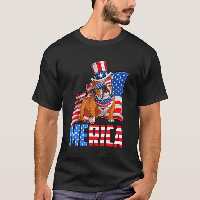 Merica English Bulldog 4:e juli Amerikanska USA Fl T Shirt (Framsida)