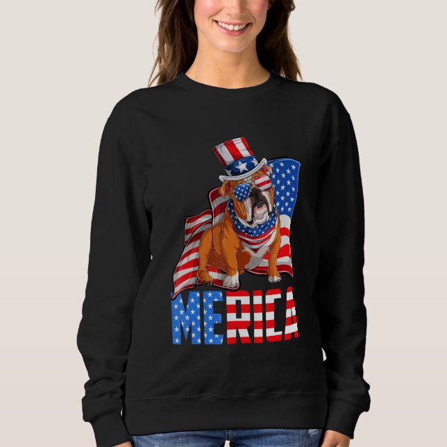 Merica English Bulldog 4:e juli Amerikanska USA Fl T Shirt (Framsida)