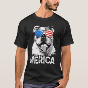 Merica English Bulldog Patriotic American USA flag T Shirt