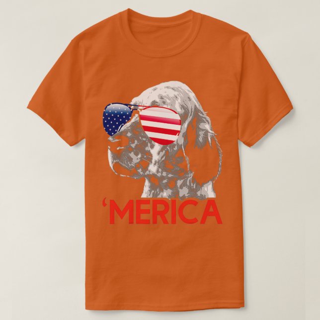 Merica English Setter American Flagga (2) T Shirt (Design framsida)