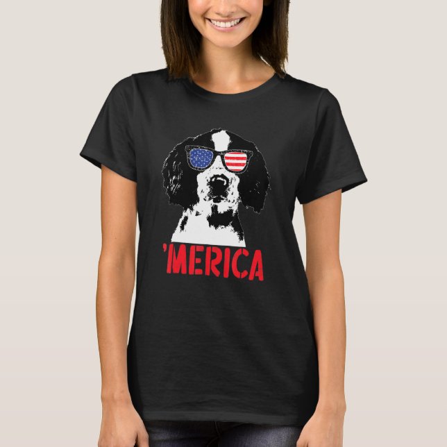 Merica Englisth Springer Spain American Flagga 4:e T Shirt (Framsida)