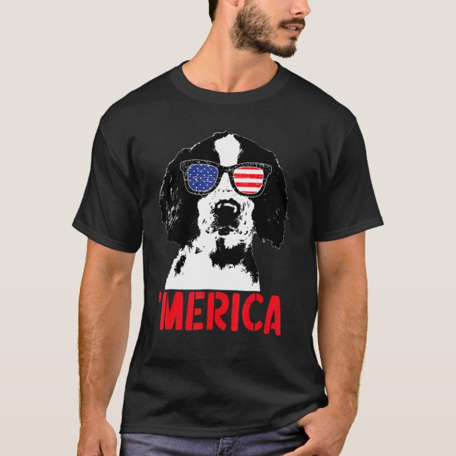 Merica Englisth Springer Spain American Flagga 4:e T Shirt (Framsida)