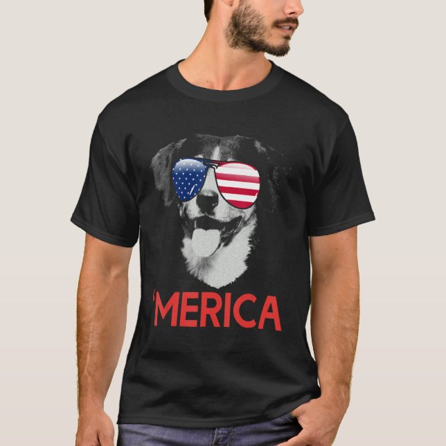 Merica Entlebucher American Flagga 4:e juli T Shirt (Framsida)