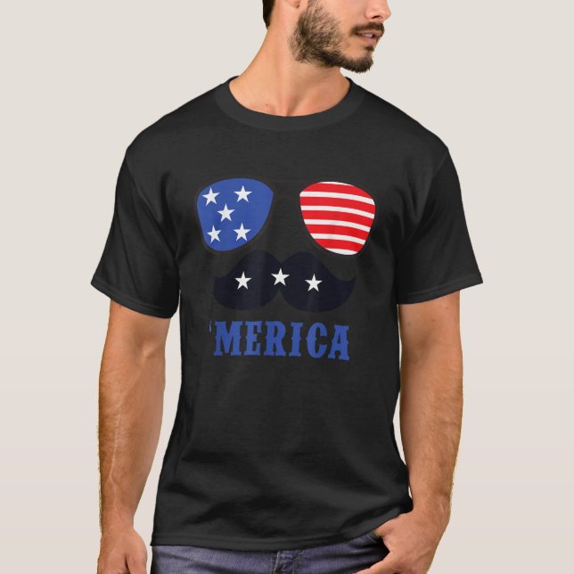 Merica Fjärde juli-Coolan Shades Mustache T Shirt (Framsida)