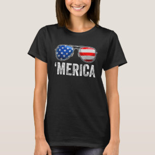 Merica Flagga Sunglasses Patriotic 4:e juli Manar T Shirt