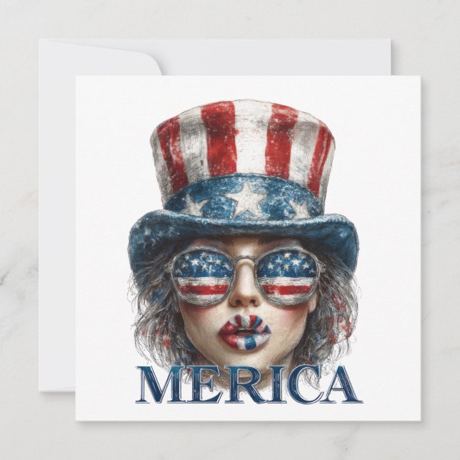 Merica Flickan, Fjärde Juli Glam Flickan med Stjär Inbjudningar (Framsida)