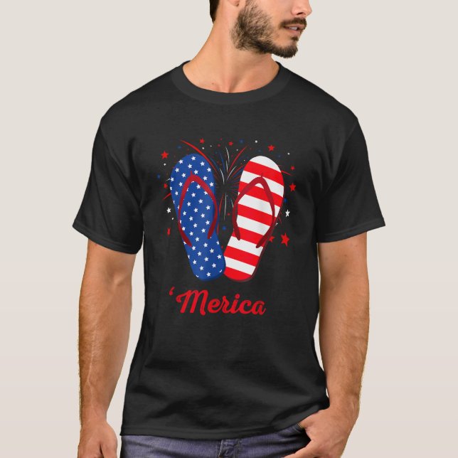 Merica Flinflip flops Älskare USA flagga Fireworks T Shirt (Framsida)