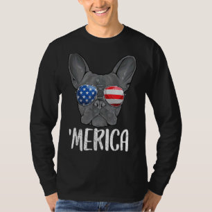 Merica Fransk Bulldog Hund 4 juli American Fla T Shirt