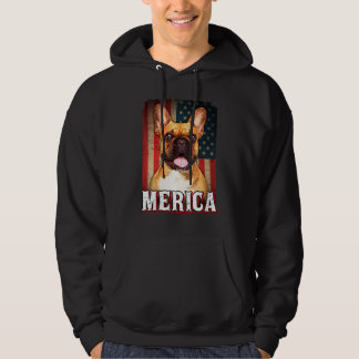 Merica Fransk Bulldog Hund American Flagga 4:e Jul Hoodie