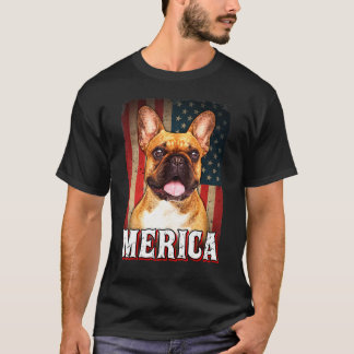 Merica Fransk Bulldog Hund American Flagga 4:e Jul T Shirt