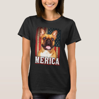 Merica Fransk Bulldog Hund American Flagga 4:e Jul T Shirt