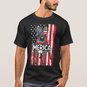 Merica Fransk Bulldog Usa American Flagga Hund 4 T Shirt