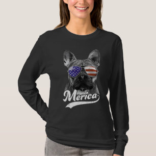 Merica Fransk Bulldog Usa American Flagga Sunglass T Shirt